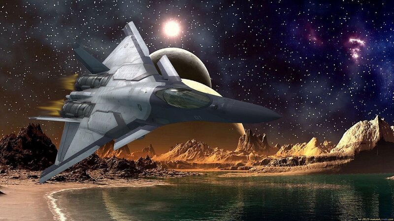 Futuristic Jet over Planet