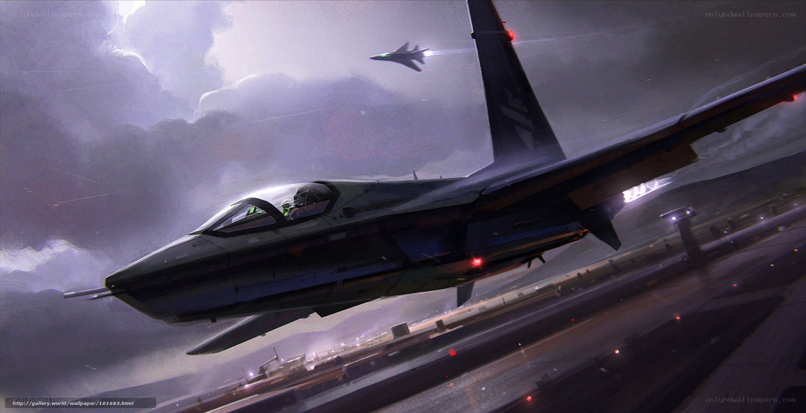 Futuristic jet taking off