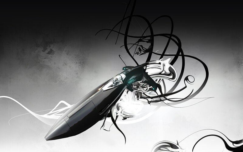 futuristic jet with abstract swirls