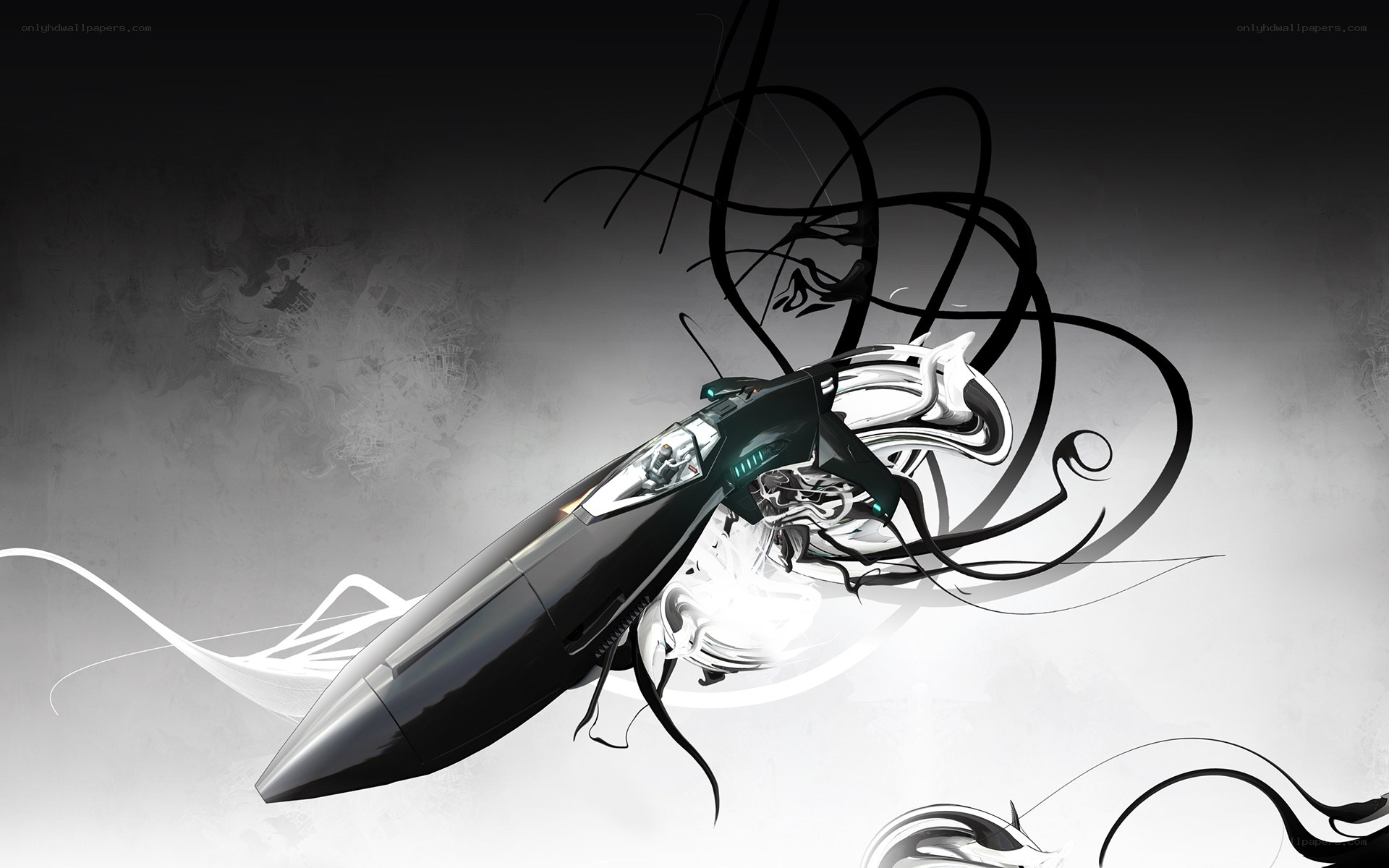 futuristic jet with abstract swirls