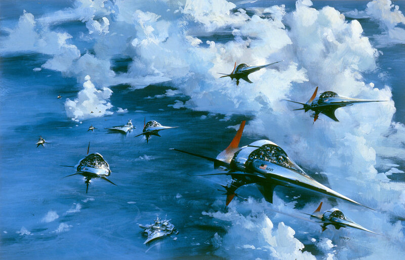 Futuristic Jets in Clouds