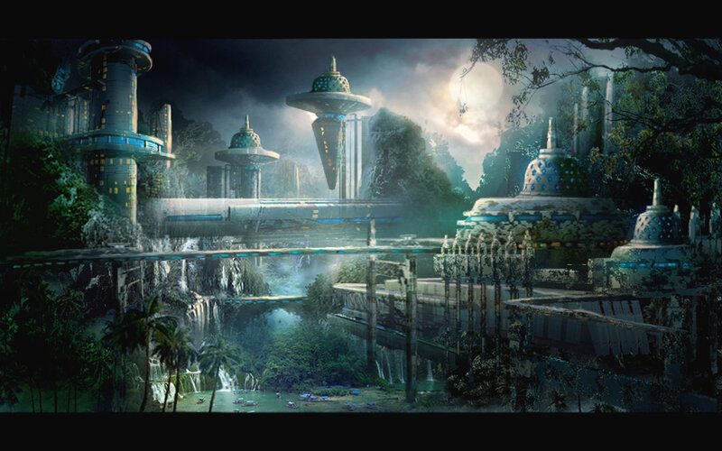 futuristic jungle cityscape