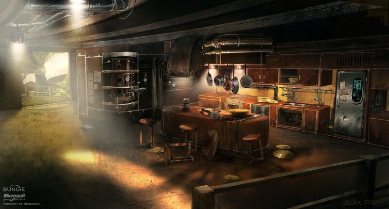Futuristic Kitchen Interior — Brown, Dramatic