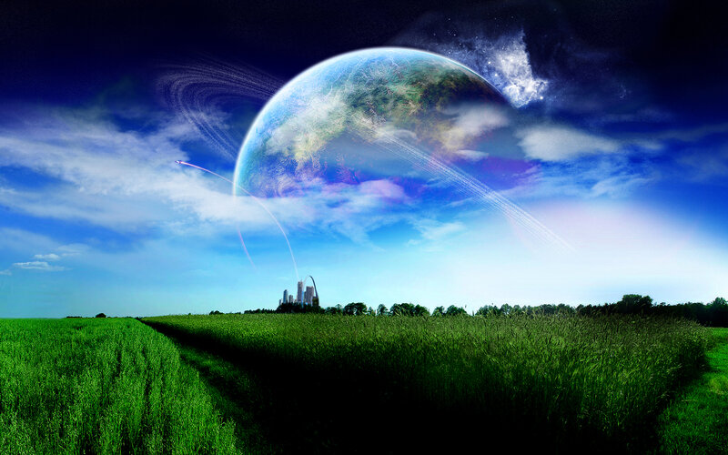 Futuristic landscape with alien planet