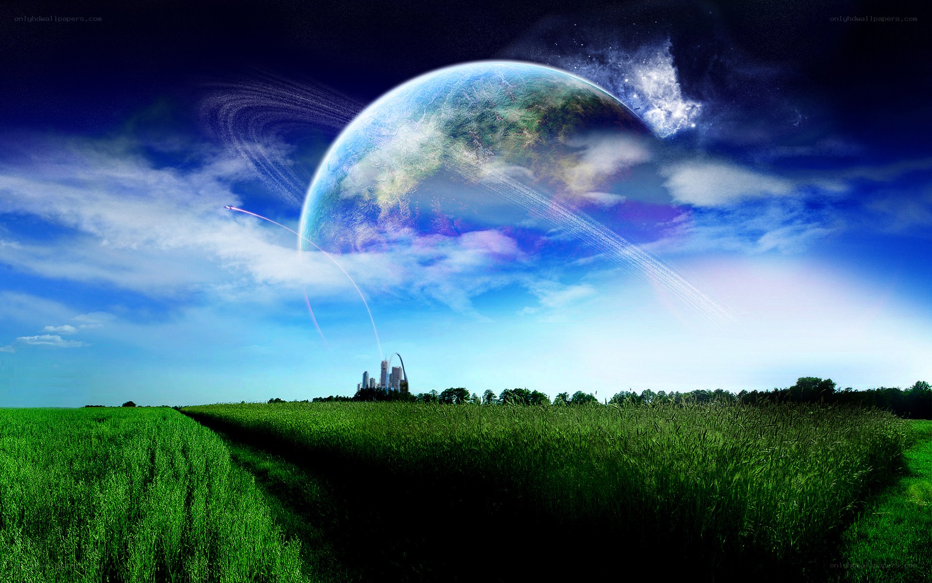 Futuristic landscape with alien planet