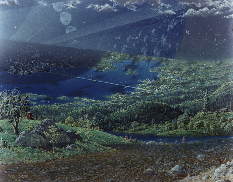 Futuristic landscape with bridge
