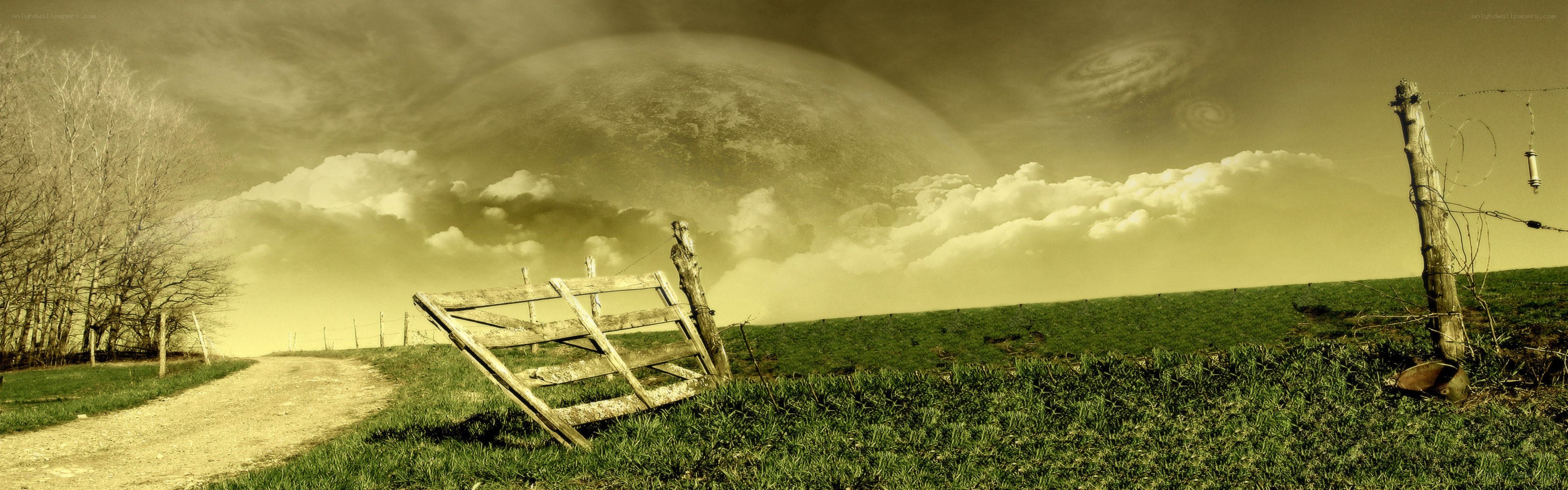 Futuristic landscape with giant planet