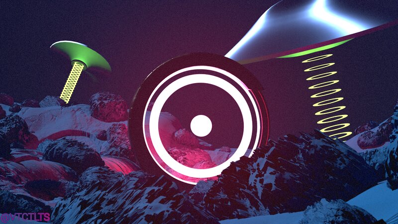 Futuristic Landscape with Glowing Objects