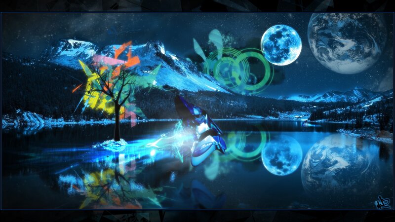 futuristic landscape with glowing tree