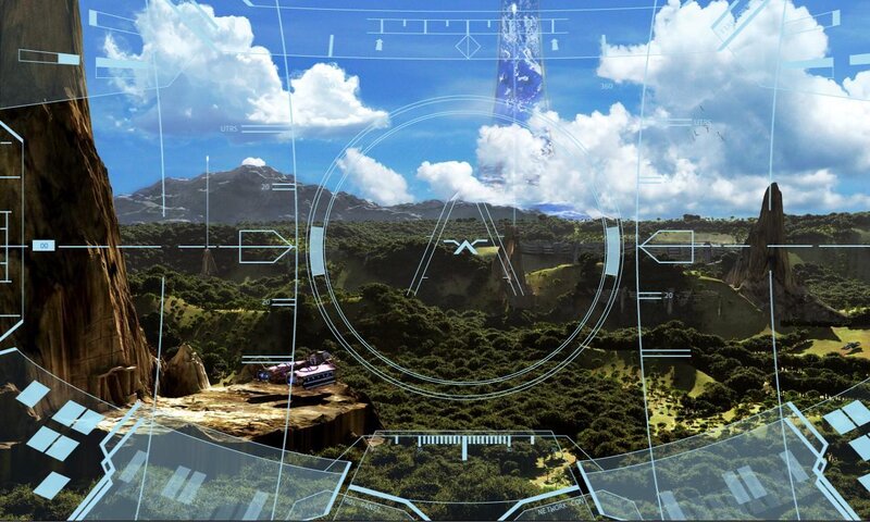 futuristic landscape with heads-up display