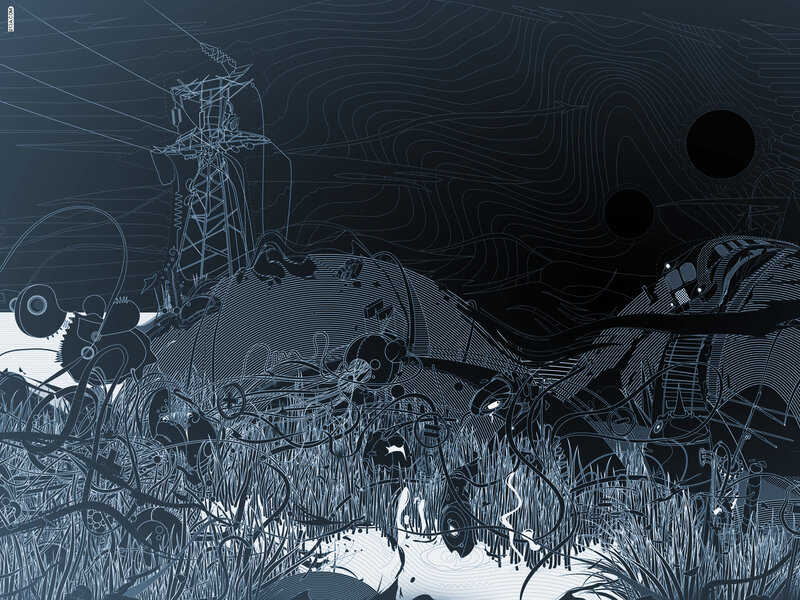 futuristic landscape with machinery