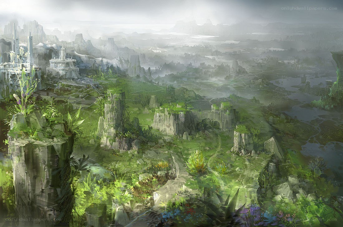 futuristic landscape with ruins