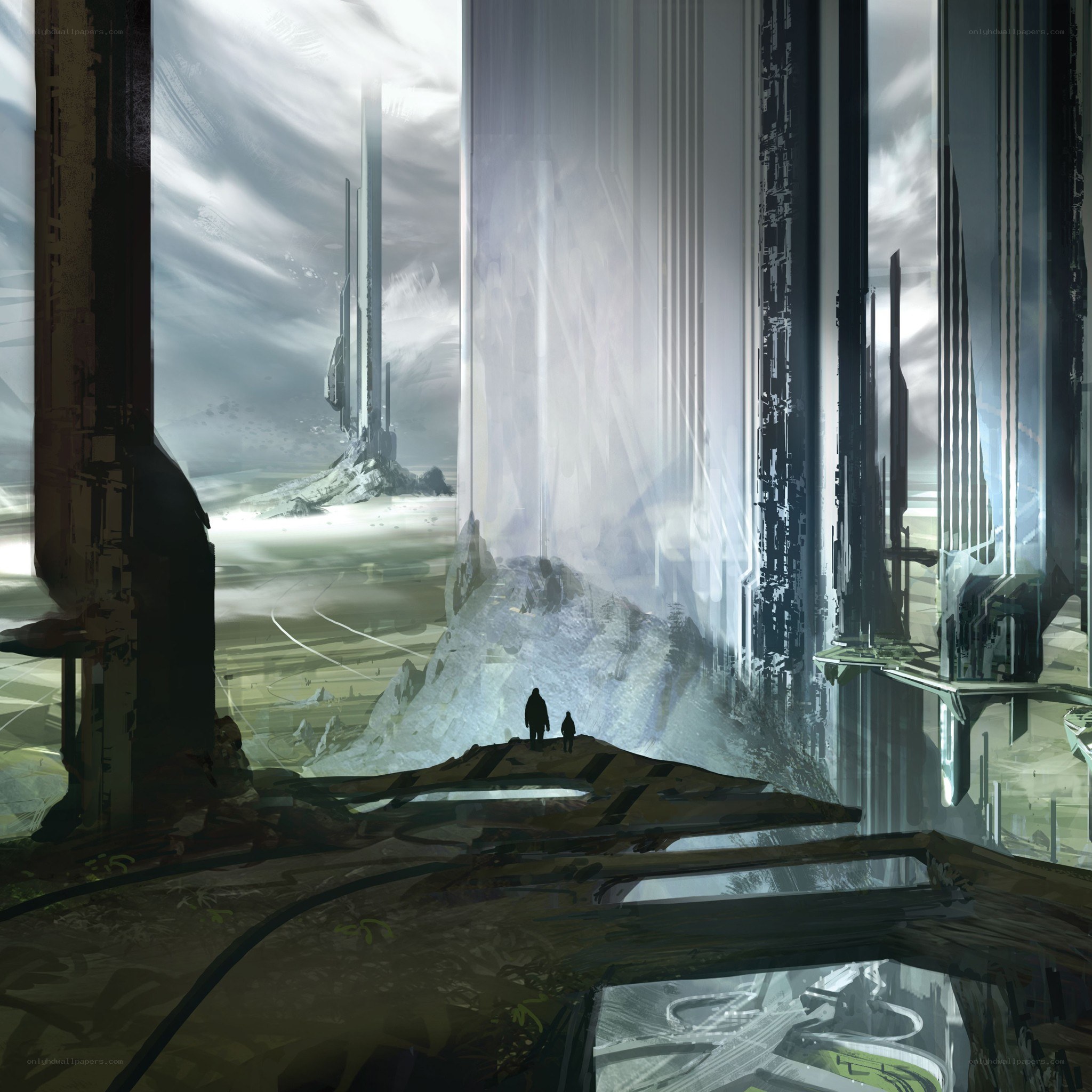 futuristic landscape with silhouettes