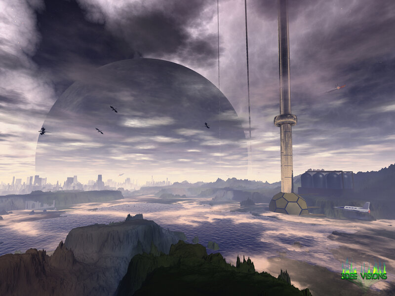 Futuristic Landscape with Tower