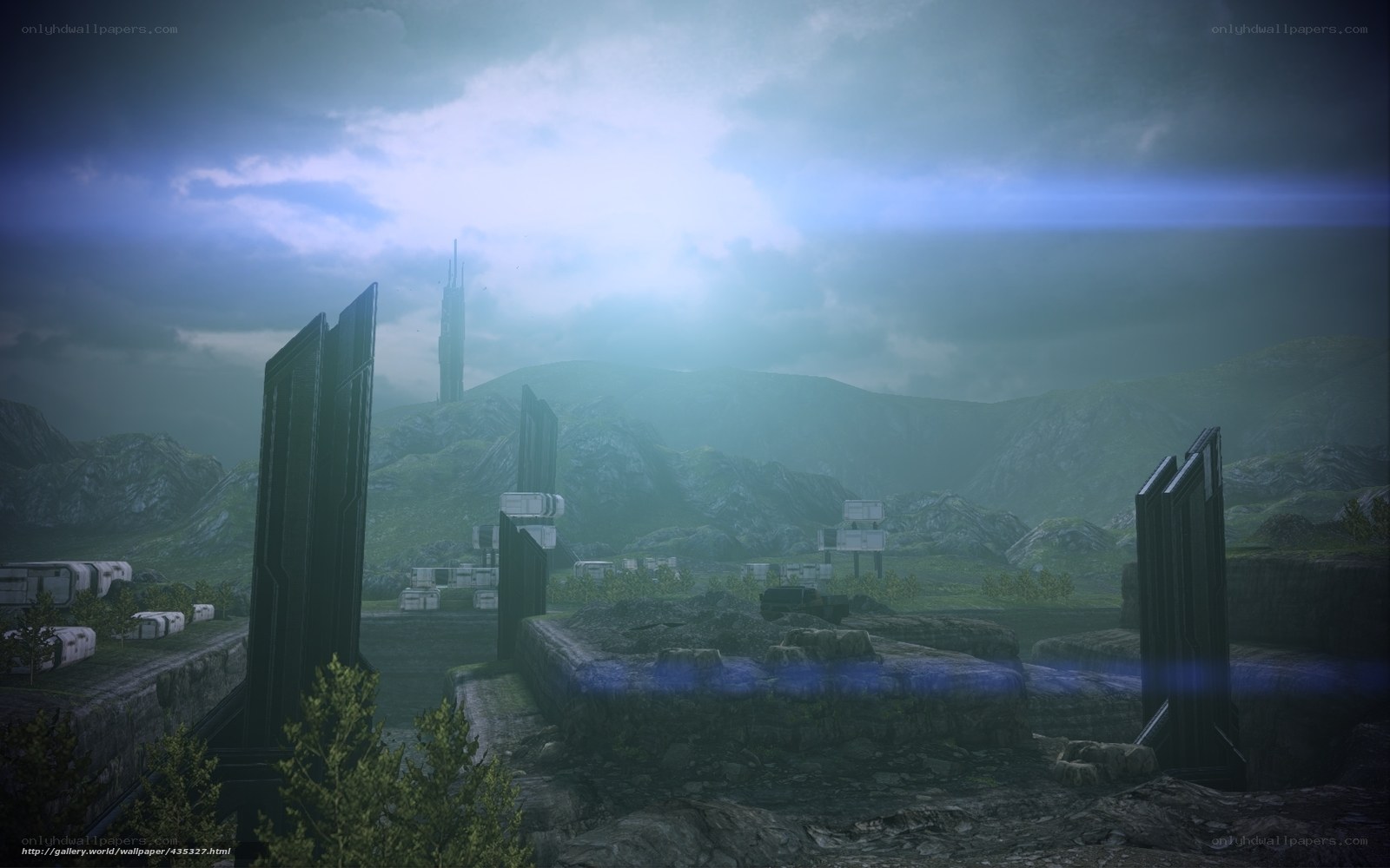 futuristic landscape with towers