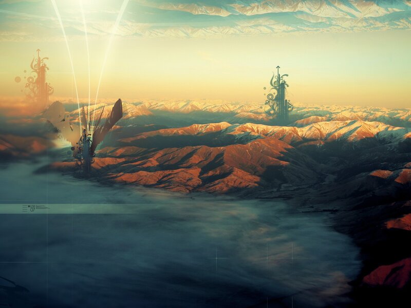 futuristic landscape with towers