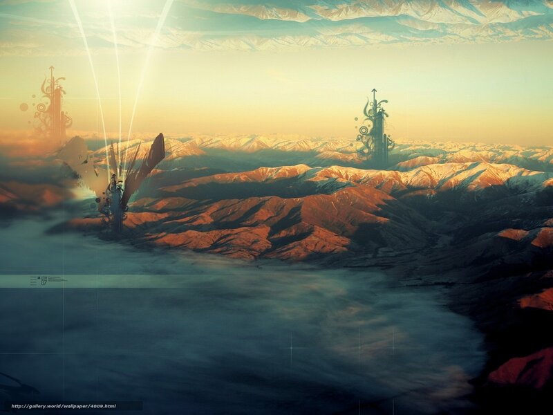 Futuristic landscape with towers