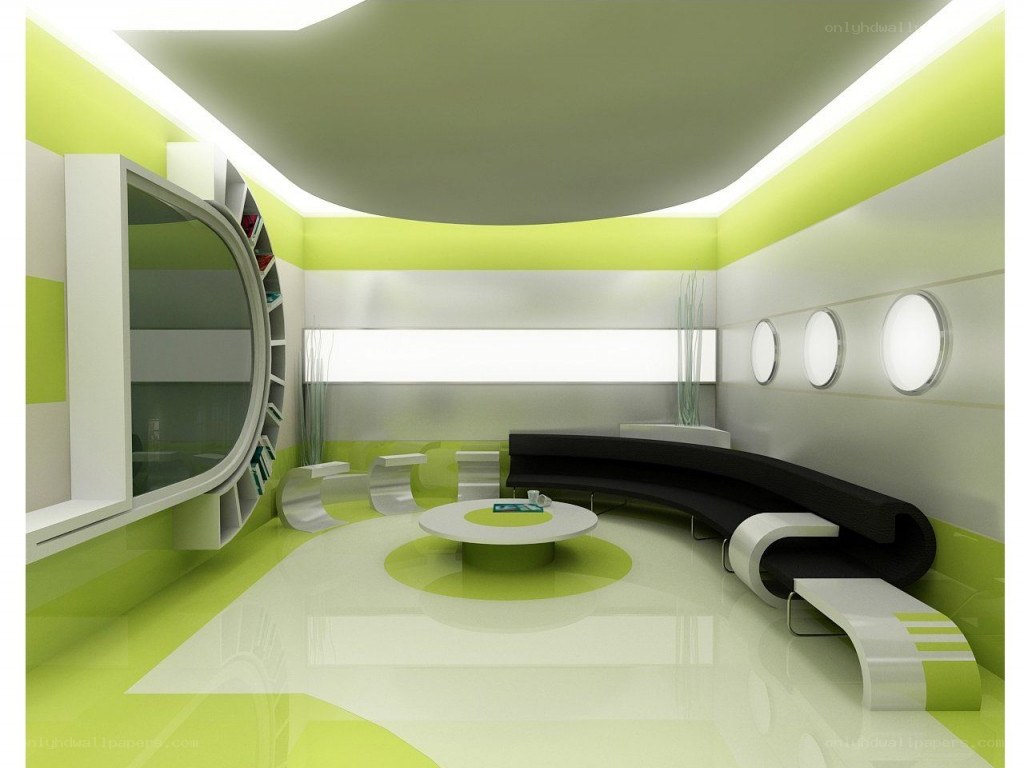 futuristic lime green room