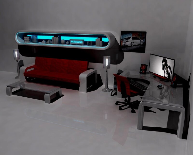futuristic living room setup
