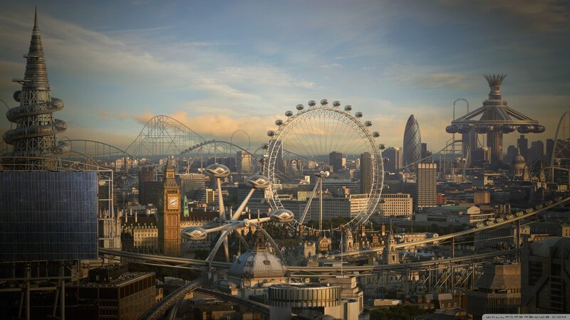 Futuristic London Skyline — Blue, Dramatic