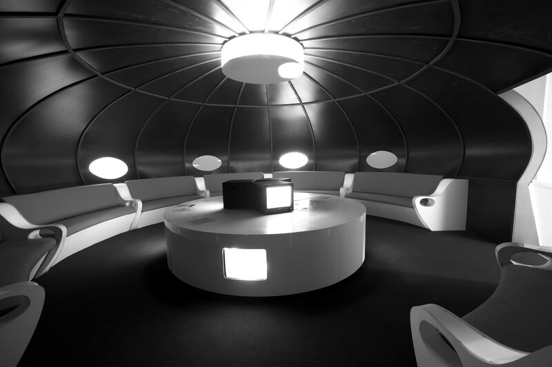 Futuristic Lounge Interior — Black, Dramatic