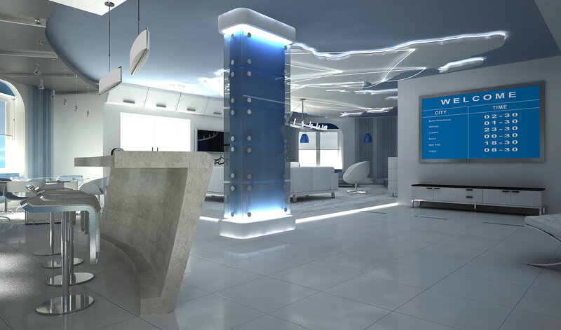 Futuristic Lounge Interior — White