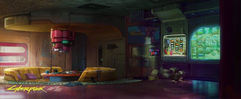 Futuristic Lounge Interior — Yellow