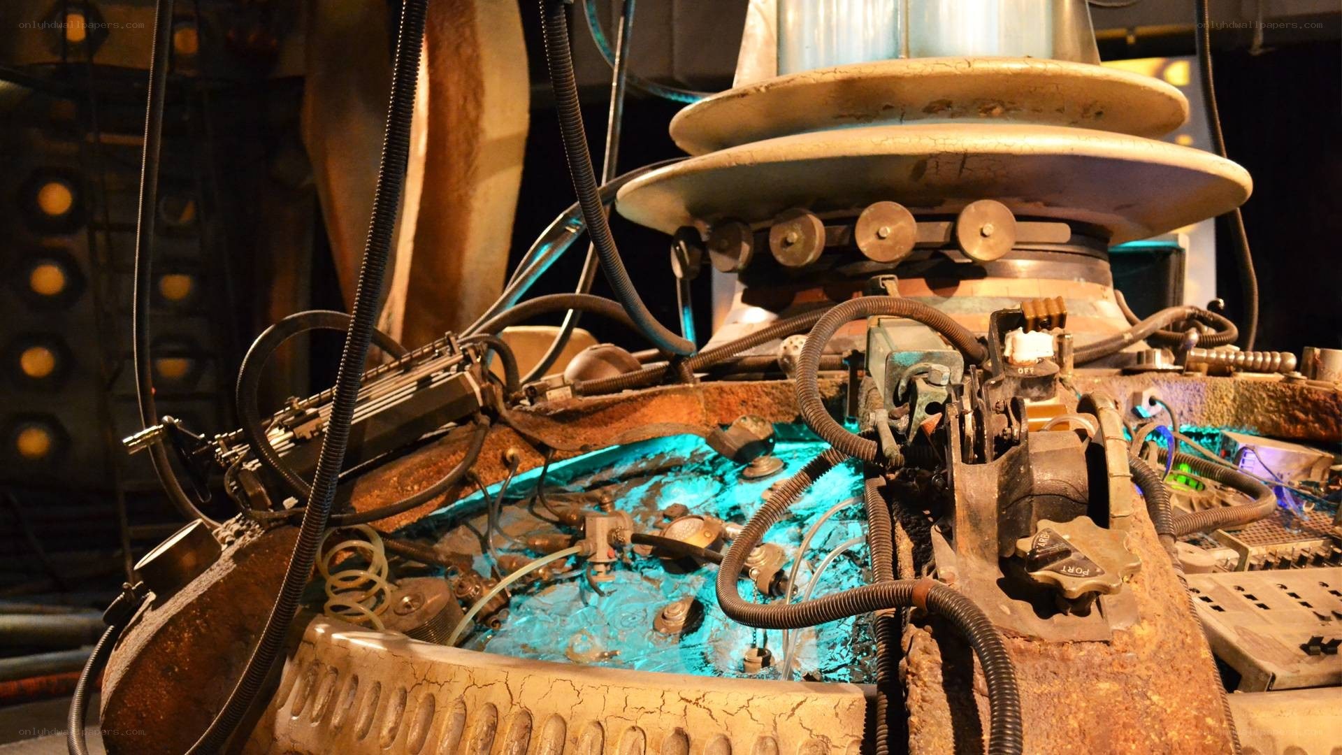 futuristic machine with glowing blue liquid