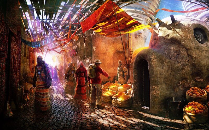 futuristic market alley
