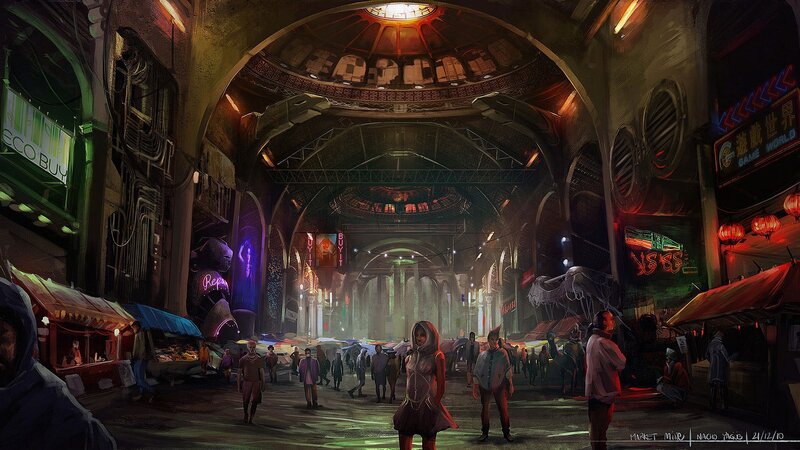 futuristic market interior