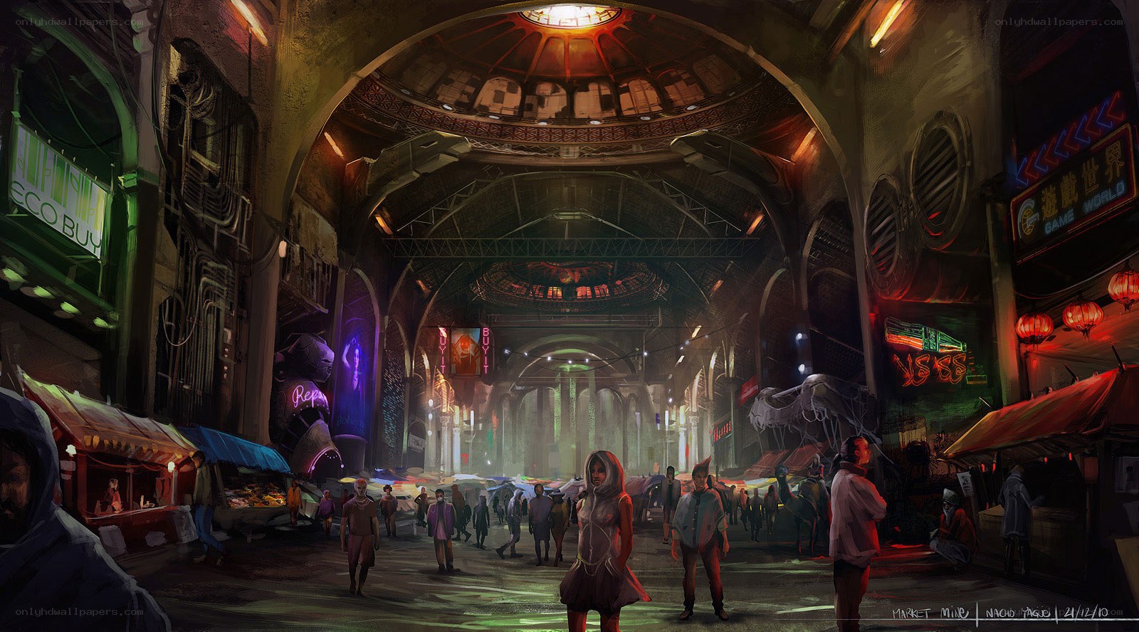 futuristic market scene