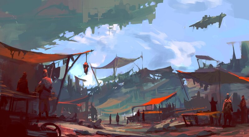Futuristic Market Scene — Blue