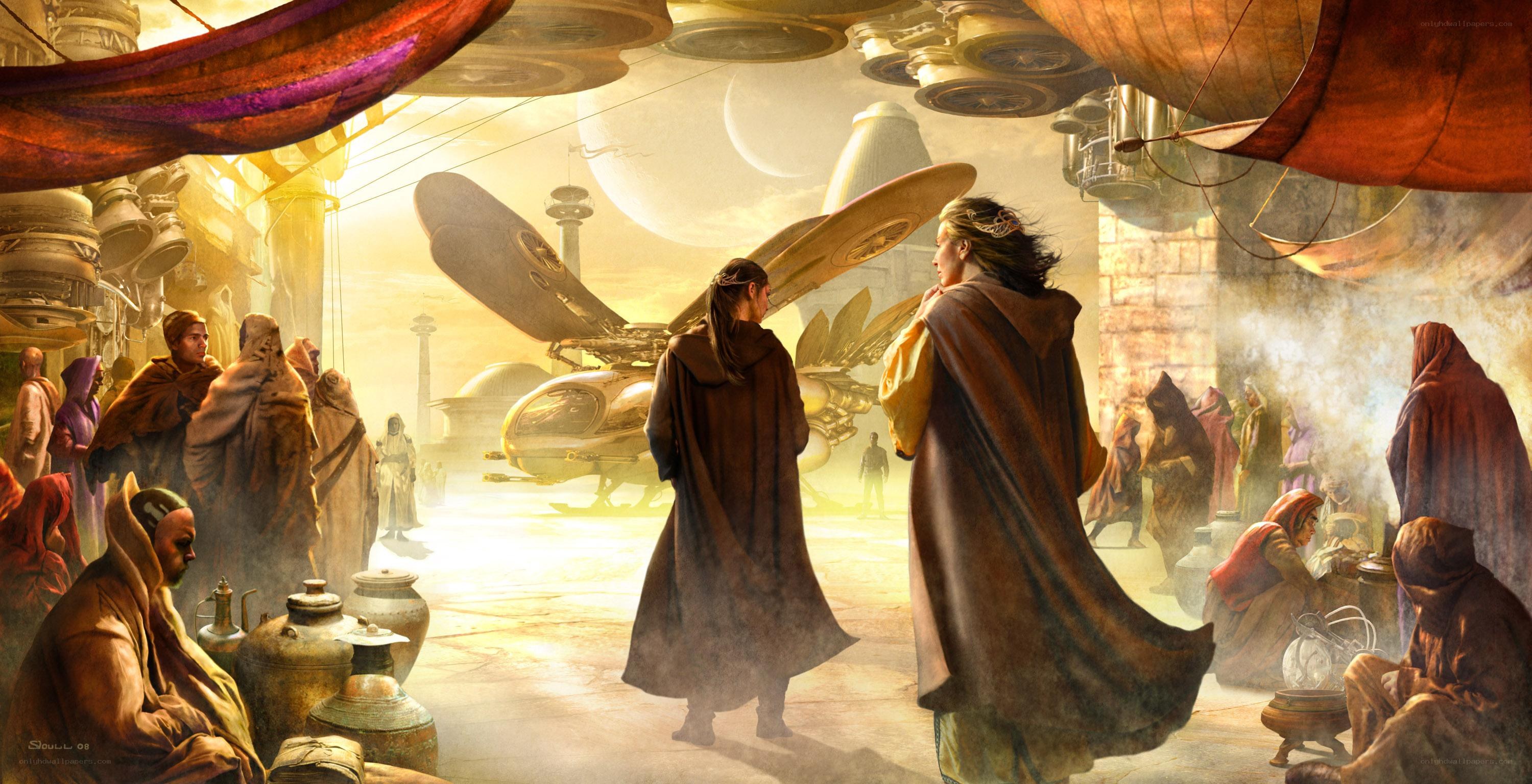 Futuristic market scene