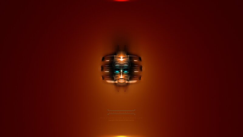 futuristic mask on red background