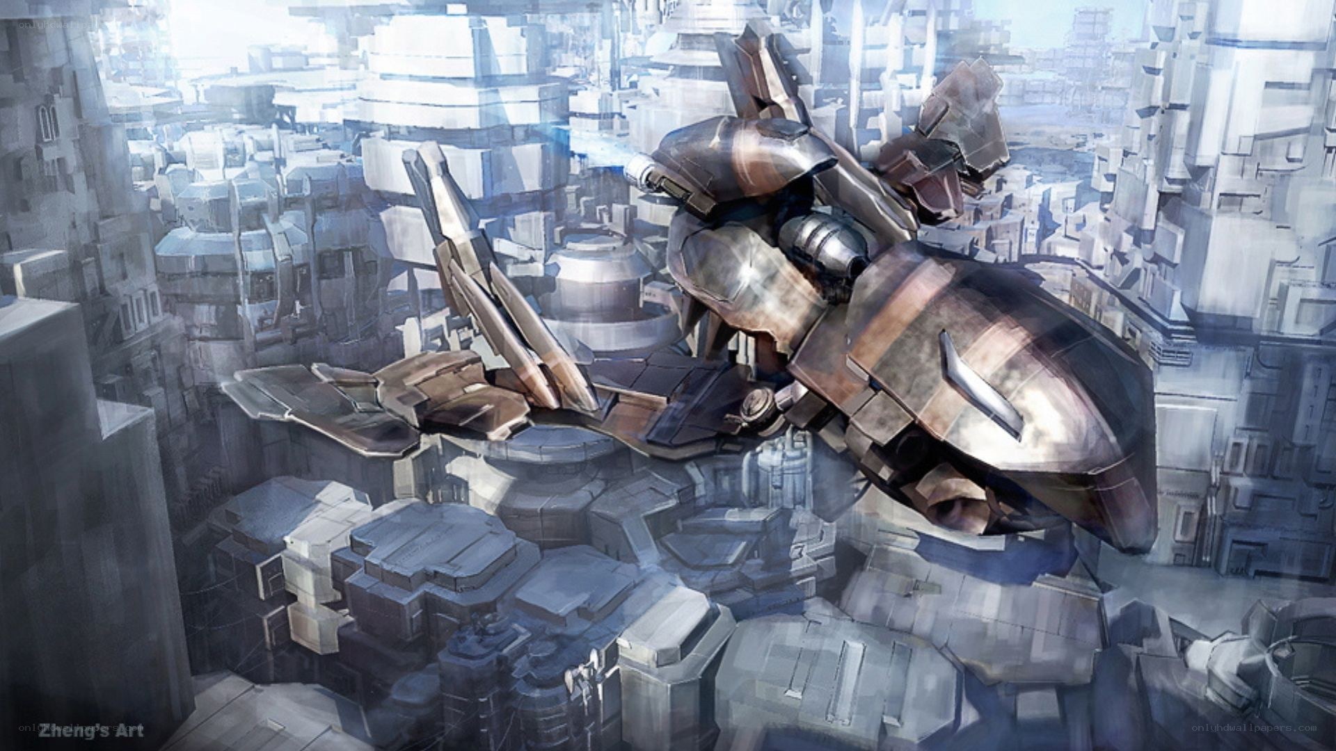 futuristic mech in city