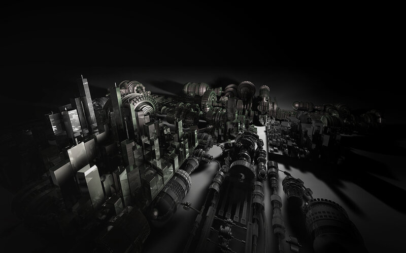 futuristic mechanical cityscape