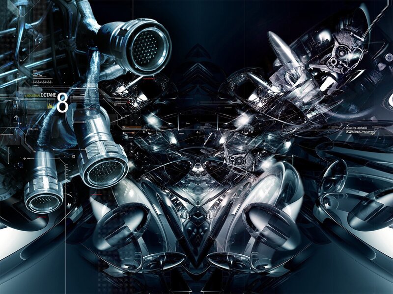 Futuristic Mechanical Engine — Black, Technological