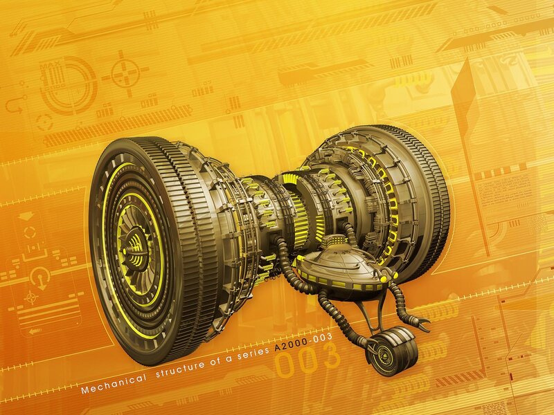 futuristic mechanical engine