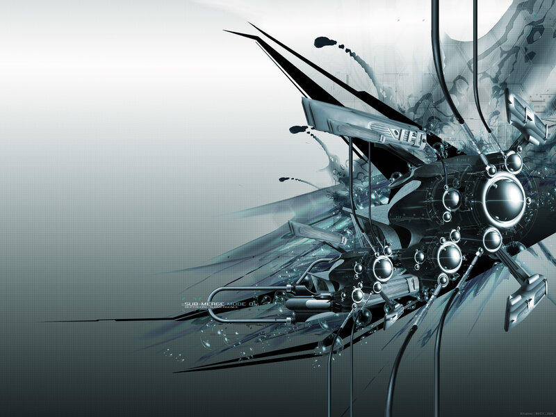 Futuristic Mechanical Object — Gray, Dramatic, Digital Art, Mechanical Parts, Bubbles, Wires