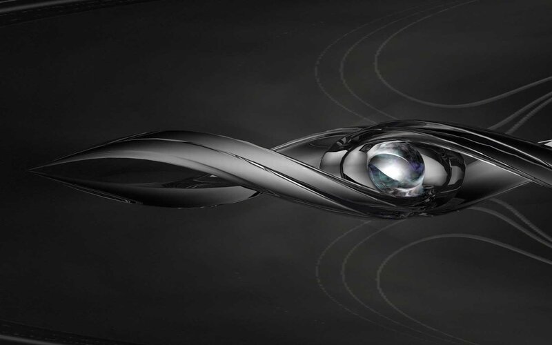 futuristic metallic eye sculpture