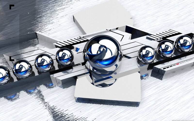 Futuristic metallic spheres on platform