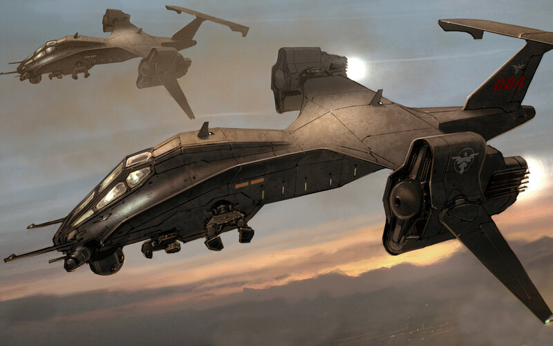 Futuristic military aircraft in flight