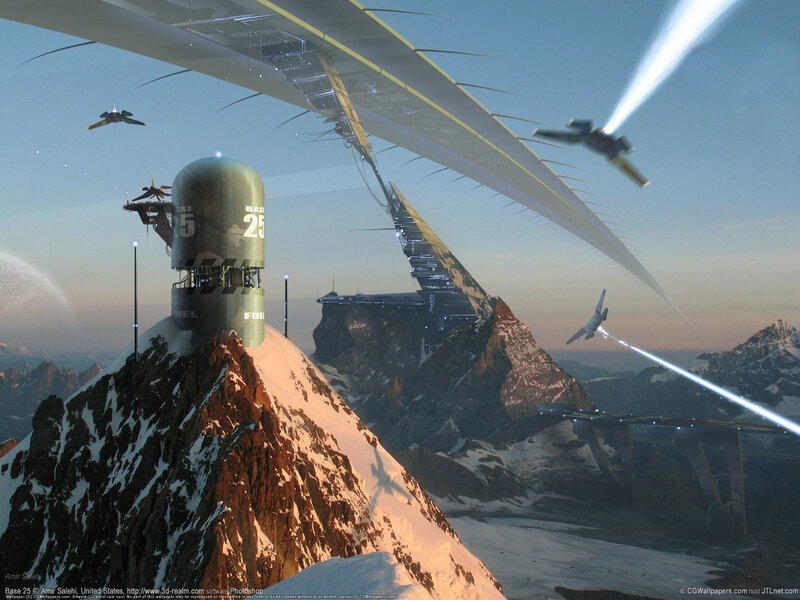 Futuristic military base on a mountain