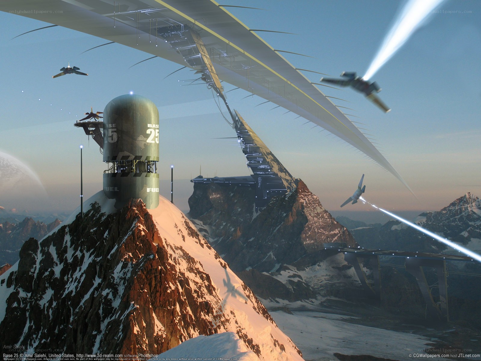 Futuristic military base on a mountain