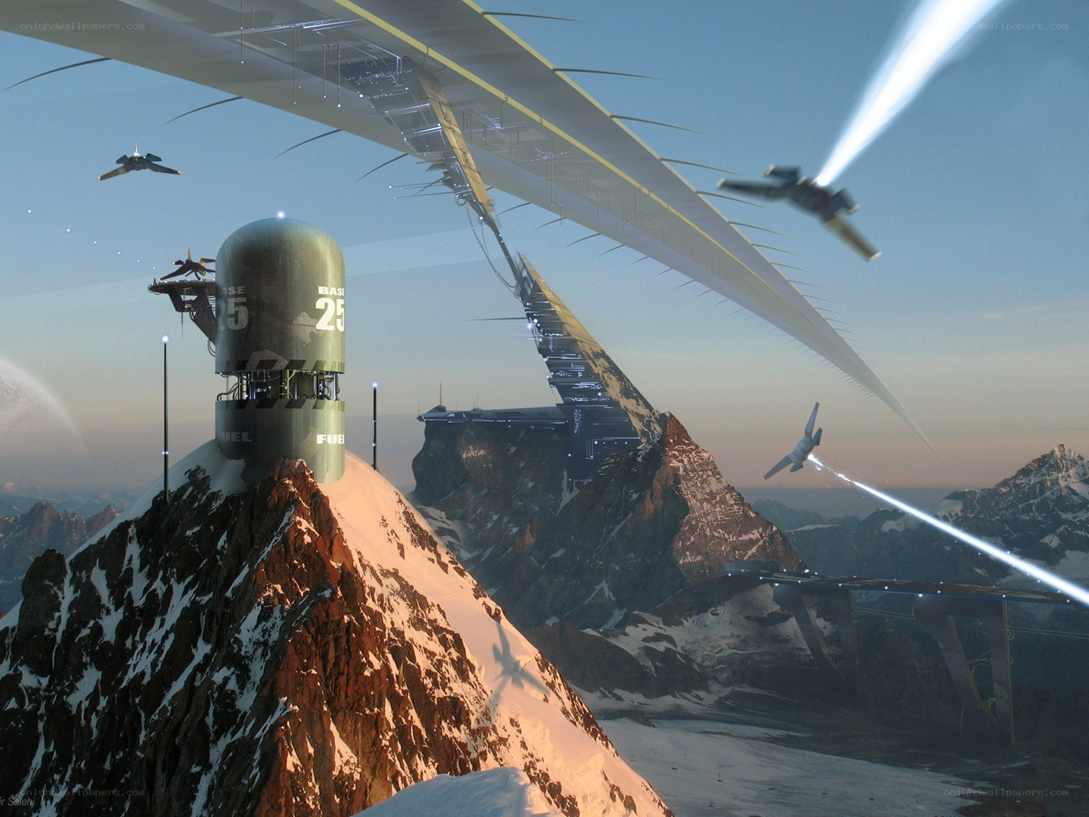 Futuristic military base on mountain