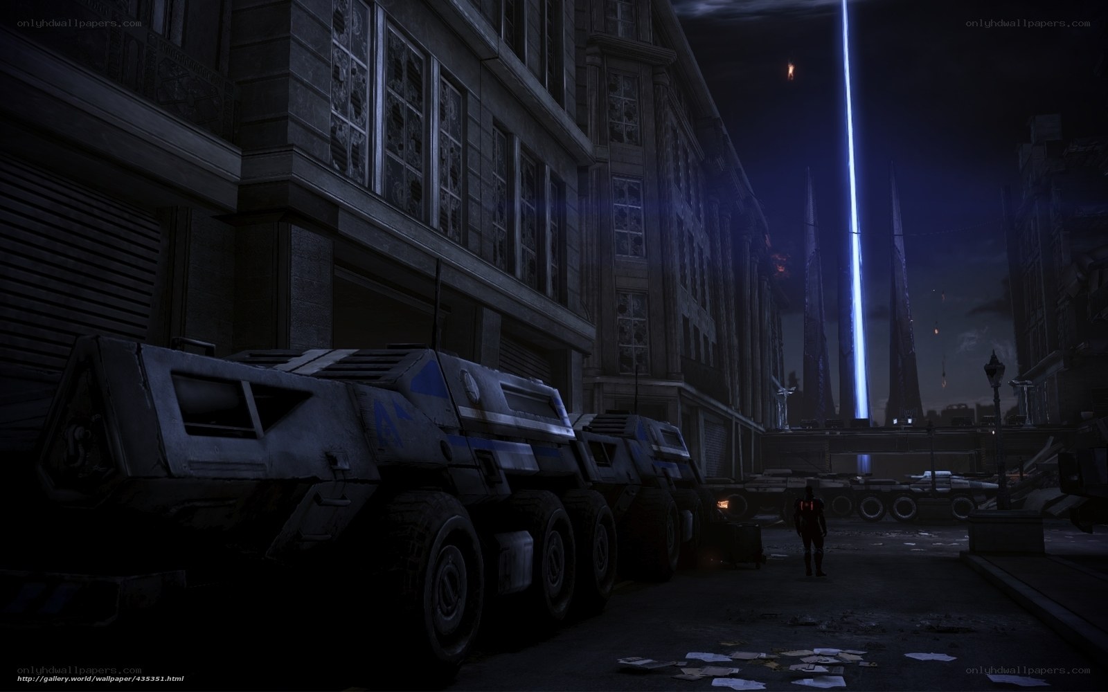 Futuristic military convoy at night