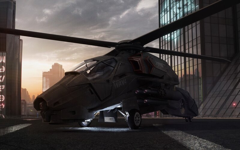 Futuristic Military Helicopter — Gray, Dramatic