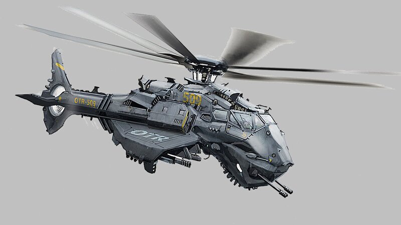 Futuristic Military Helicopter — Gray