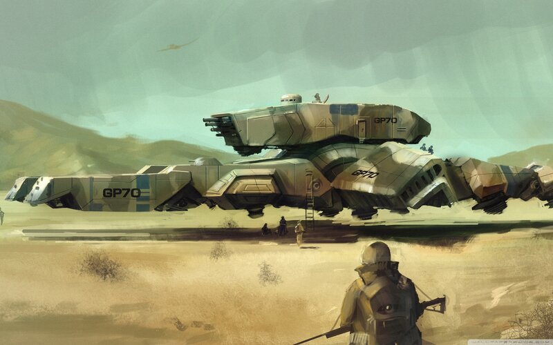 Futuristic military transport in desert