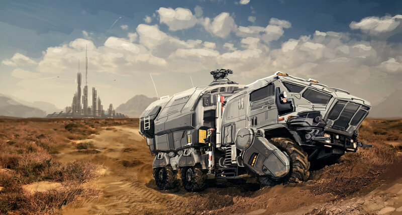 Futuristic Military Vehicle — Gray, Dramatic